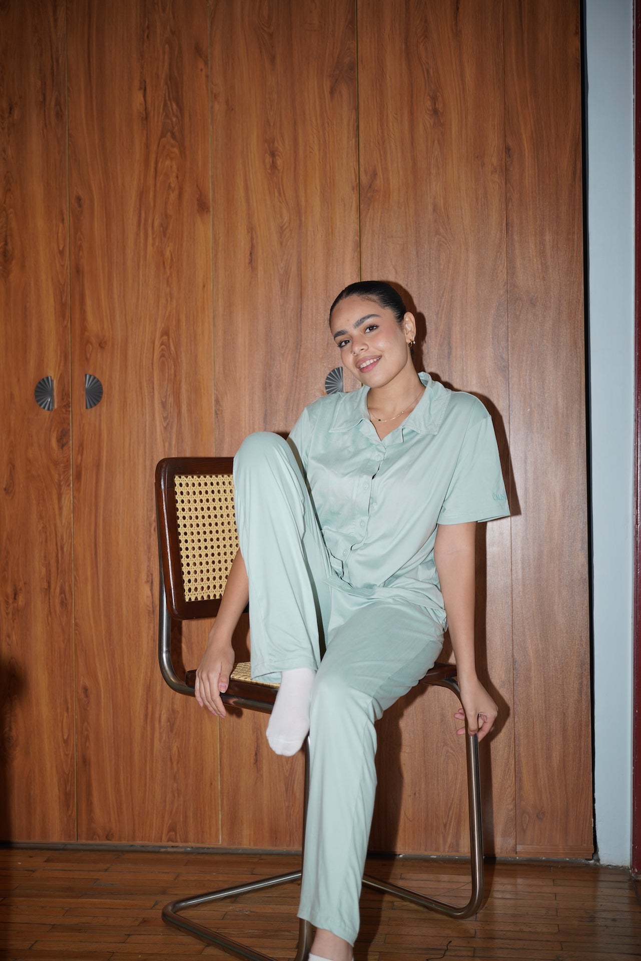 Olive green pajama set - front view