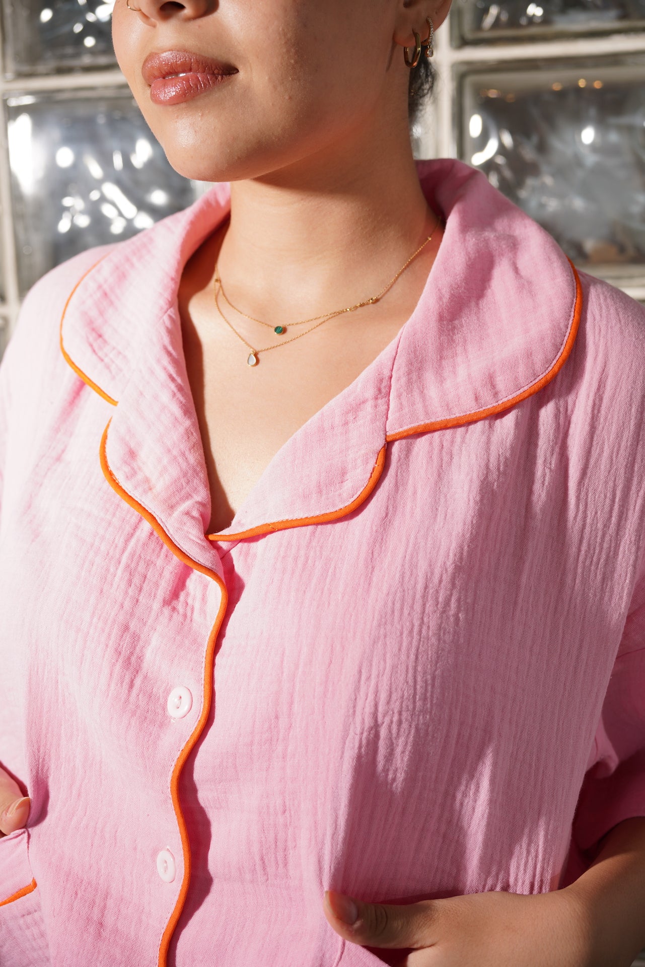 Blush pajama set styled look